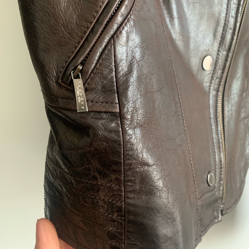 Cognac leather moto jacket Laundry by Shelli Segal - Picture 4 of 12
